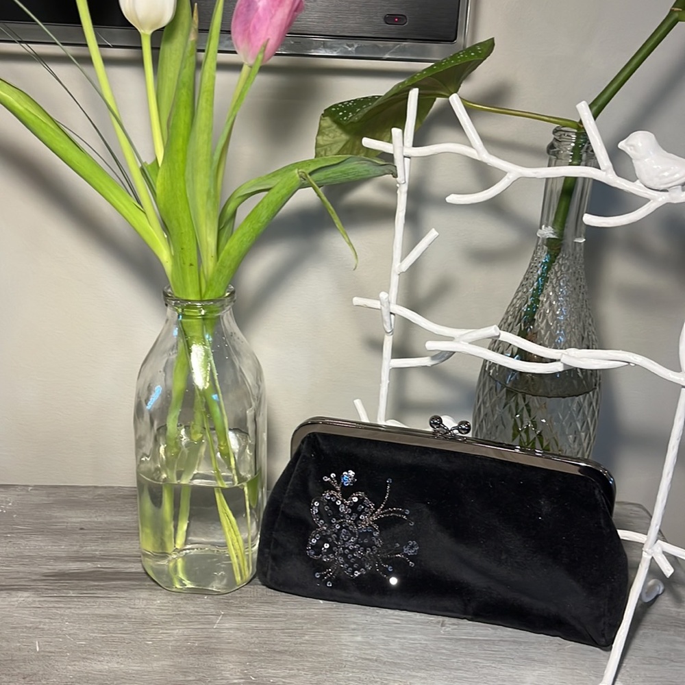 EXPRESS Black Velvet and Sequin Clutch Purse Evening Bag - Picture 2 of 5